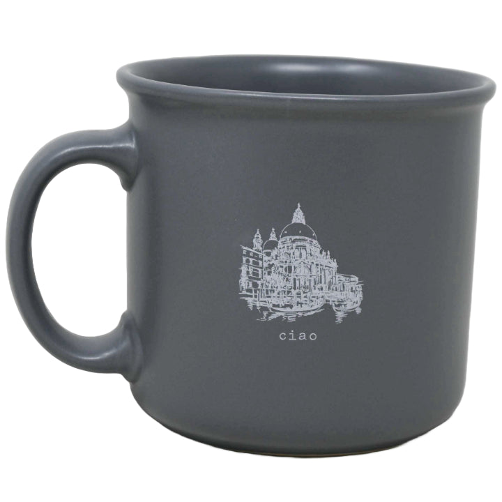 17oz Grey Camper Mug with "ciao" Decal on Both Sides C/P 36