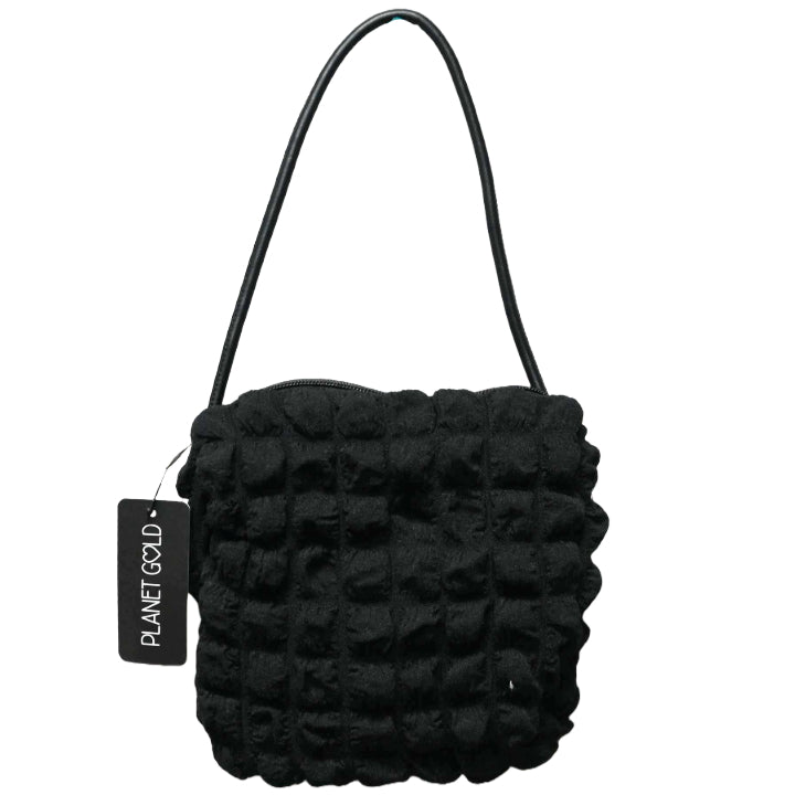 BLACK QUILTED UNDERARM HANDBAG W/TOP ZIPPER C/P 12