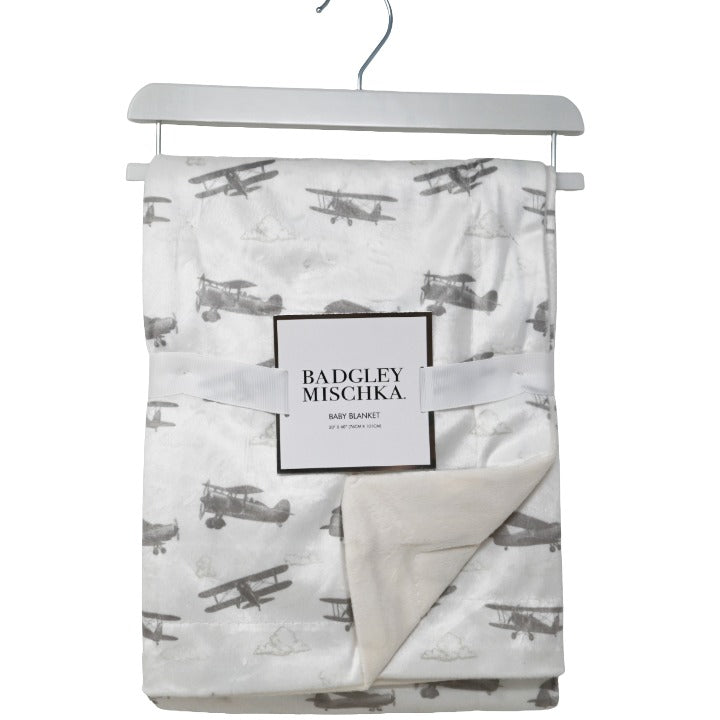 Gray Airplanes Throw C/P 30 Badgley Mischka