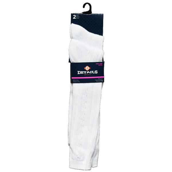 2pk DETAILS CABLE WHT KNIT KNEE SOCKS SIZE 4-6 C/P 60