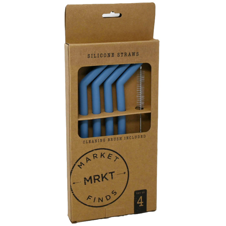 4pk Stainless Straws wBlue Sillicone Head and Cleaning Brush C/P 24
