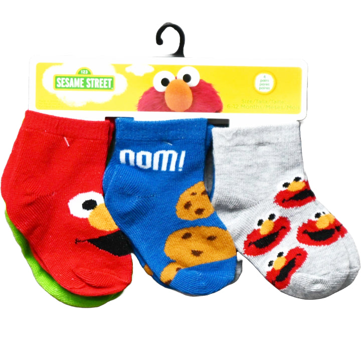 6pk 6-12m SESAME STREET THE CREW QRT SOCKS C/P 12