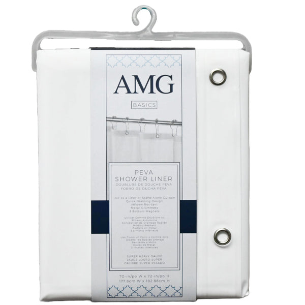 70" x 72" Wht PEVA Shower Liner wMetal Grommets and Weighed Magnetic Hem C/P 12
