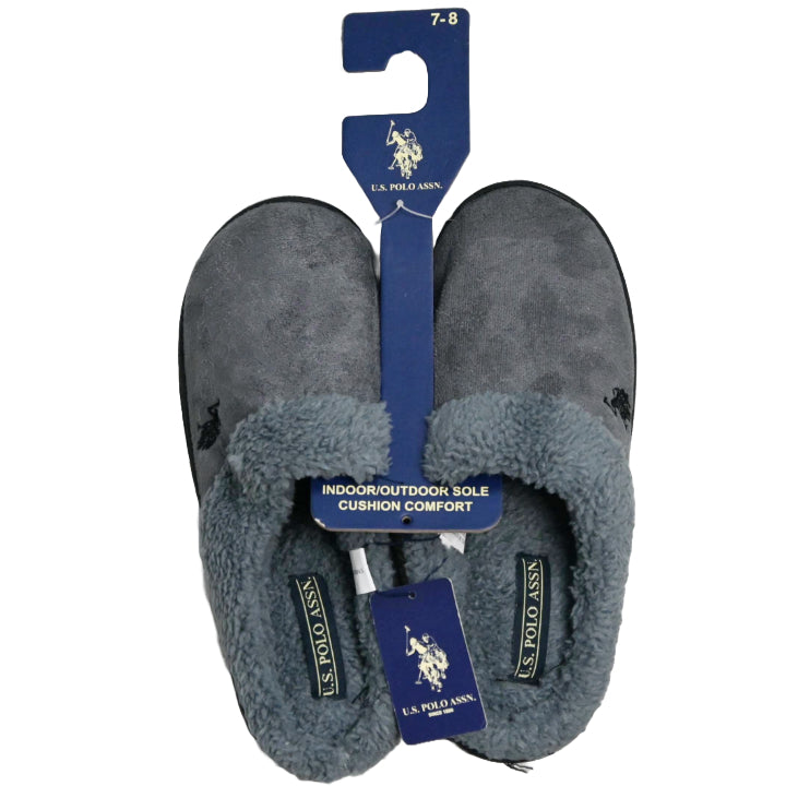 U.S. POLO ASSN. GRAY MEN SLIPPERS W/FUR C/P 24
