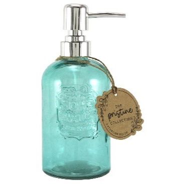 12oz Glass Soap Dispenser Blue with Chrome Pump C/P 12