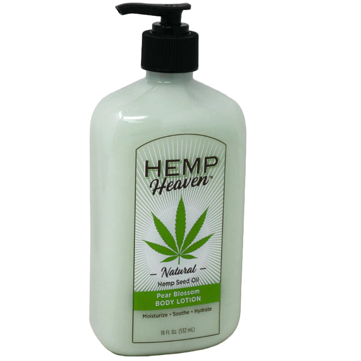 18oz HEMP HEAVEN PEAR BLOSSOM LOTION WITH PUMP AND PLASTIC WRAP C/P 12