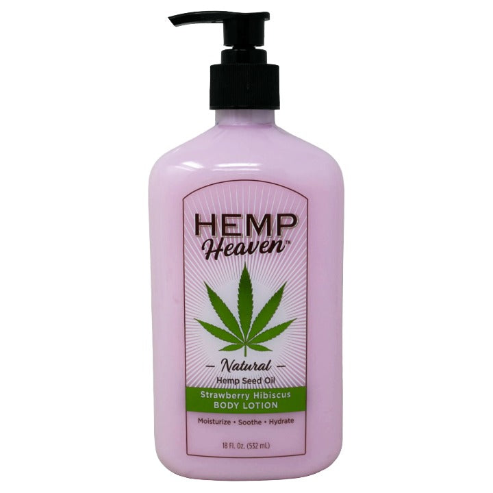 18oz HEMP HEAVEN STRAWBERRY HIBISCUS LOTION WITH PUMP AND PLASTIC WRAP C/P 12