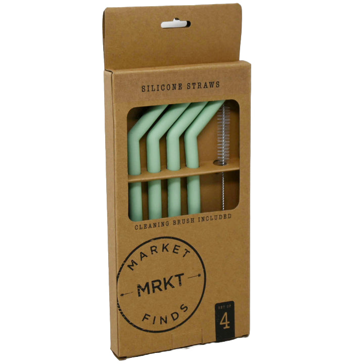 4pk Stainless Straws wGreen Sillicone Head and Cleaning Brush C/P 24