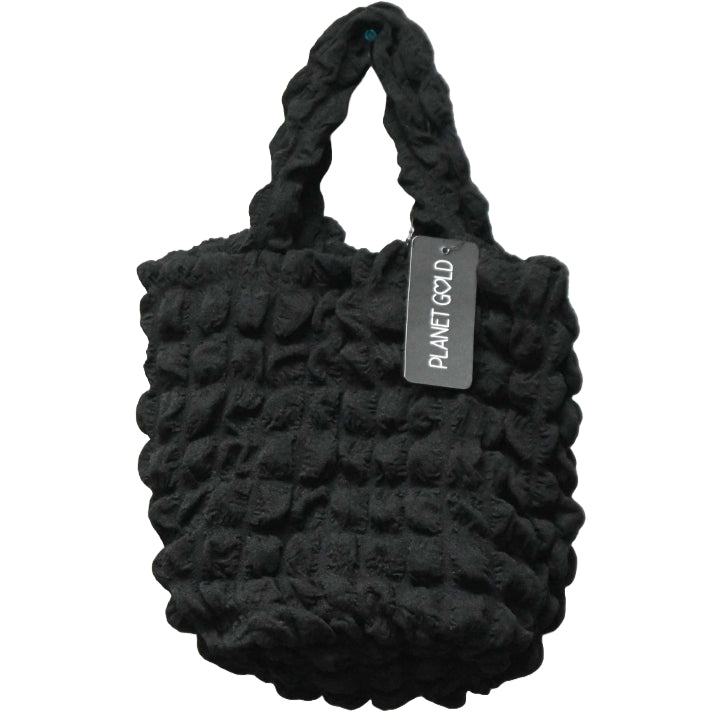 BLACK QUILTED LONG SATCHEL HANDBAG W/TOP ZIPPER C/P 12