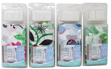 SHOWER CURTAIN , 71''X71'' W/HOOK 6 ASS C/P 36