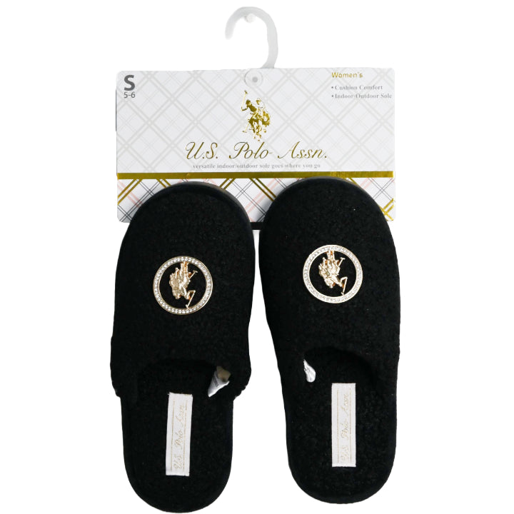 U.S. POLO ASSN. BLK LADIES SLIPPERS SIZE 5-10 C/P 24