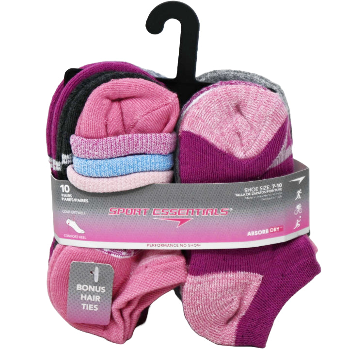 10pk GIRLS PINK SE RANDOM KNIT STRIPE NS SOCKS W/BONUS SIZE 4-6 C/P 60