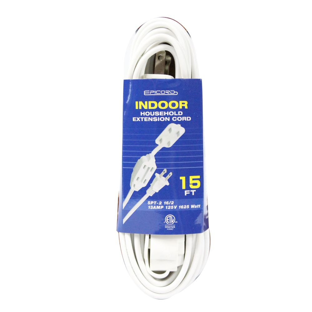 15ft WHITE INDOOR EXTENSION CORDS C/P 25