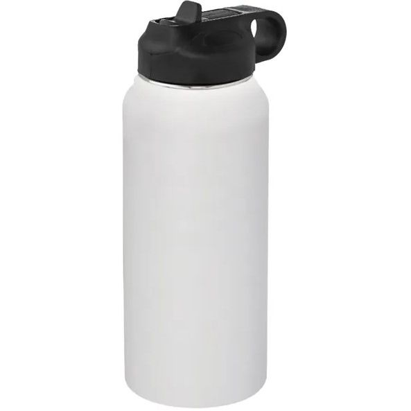 30oz White Stainless Steel Double Wall Bottle w/Flip Top Lid (No Label or UPC) C/P 25