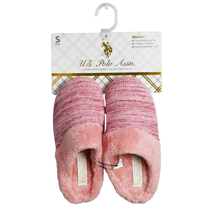 U.S. POLO ASSN. PINK LADIES SLIPPERS W/FUR SIZE S-XL C/P 24