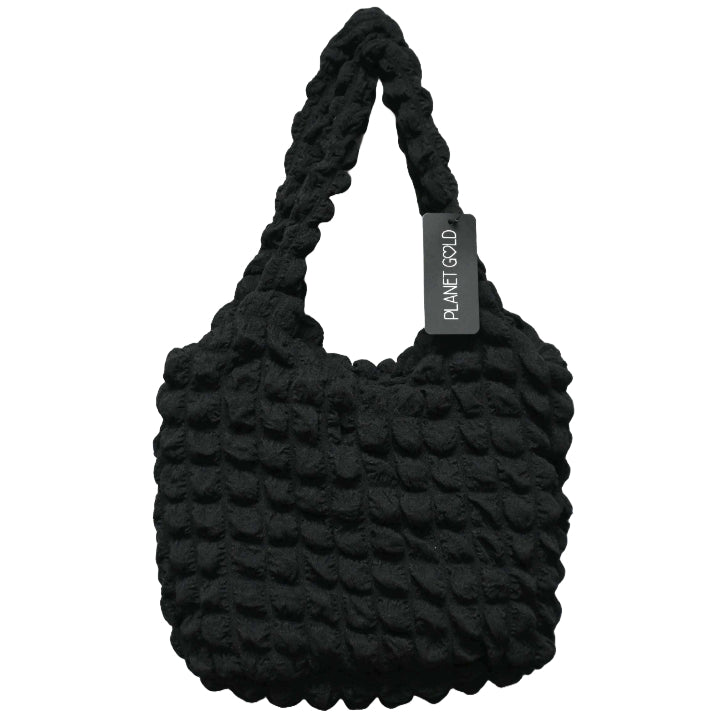 BLACK QUILTED SATCHEL HANDBAG W/TOP ZIPPER C/P 12