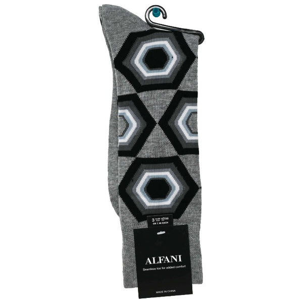 *NO USA* Mens 10-13 Grey 1 pair Giant Hexagon Crew Socks (PRE-PRICE $7.98) C/P 180