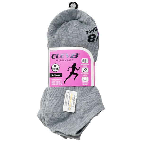 10pk Ladies 9-11W Asst No Show Socks C/P 30 ELEV8