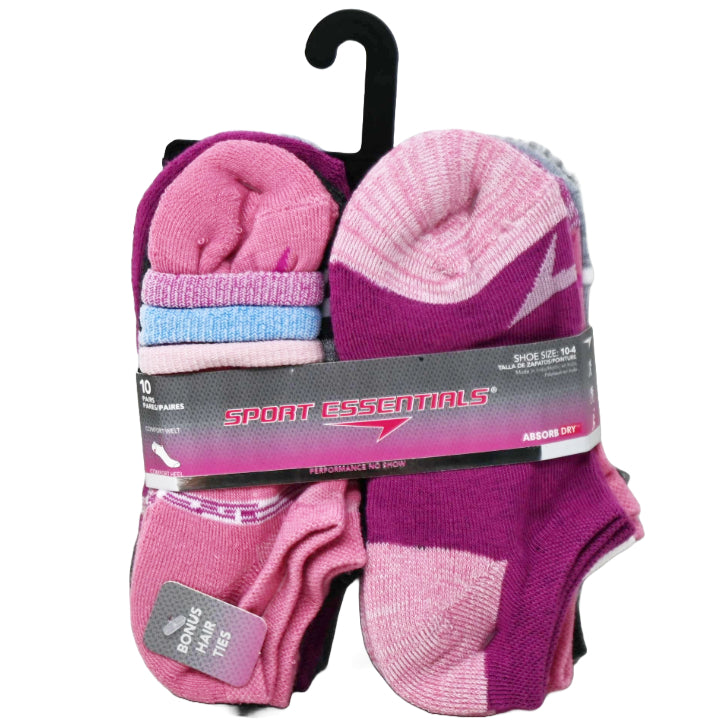 10pk GIRLS PINK SE RANDOM KNIT STRIPE NS SOCKS W/BONUS SIZE 6-8 C/P 60