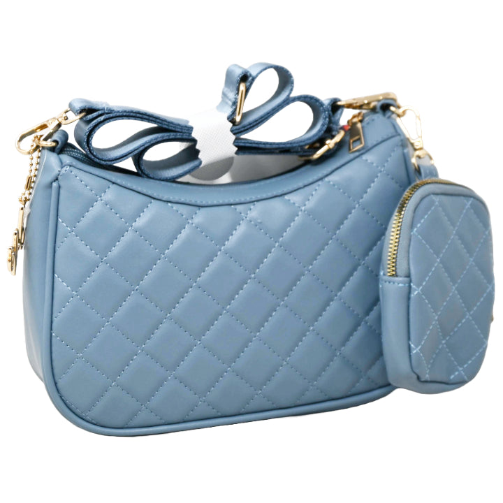 BLUE QUILTED HOBO CROSSBODY wWEB STRAP AND COIN PURSE C/P 24