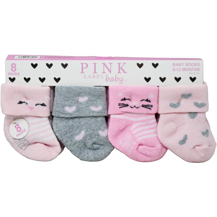 8pk INFANT GIRLS PINK TURNCUFF TERRY SOCKS ASST SIZE C/P 60