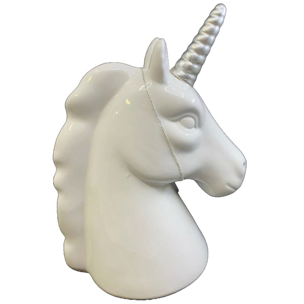 7x4.5x9 White Unicorn Decor with Silver Horn C/P 12
