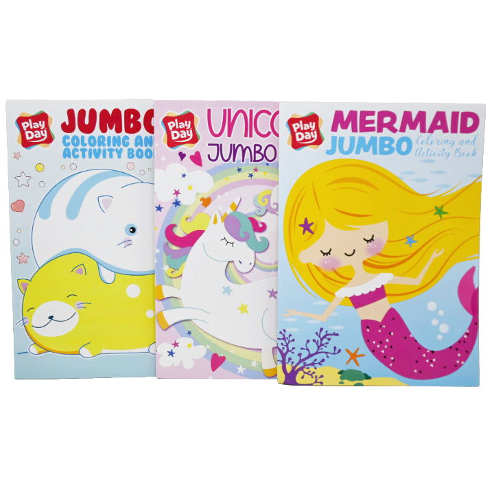 Play Day 3 ASSORT MERMAID UNICORNS CATS JUMBO C&A BOOK 96PG 3 UPCs (9781505084627. 9781505084634, 9781505084658) C/P 24