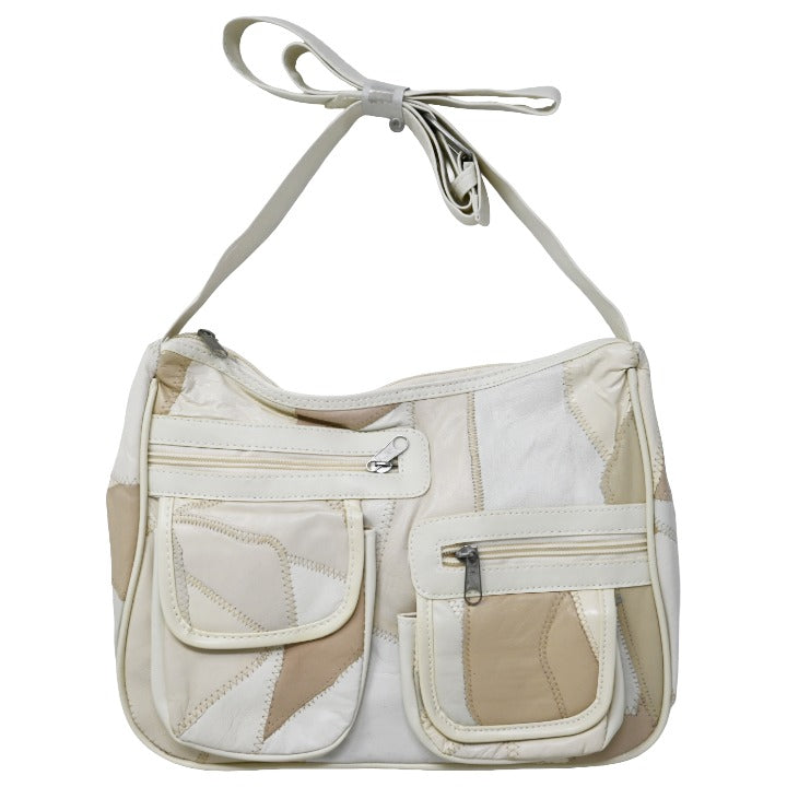 *NO CA* 3PC MOCHA CREAM PATCH LEATHER HOBO BAG (NO UPC) C/P 30