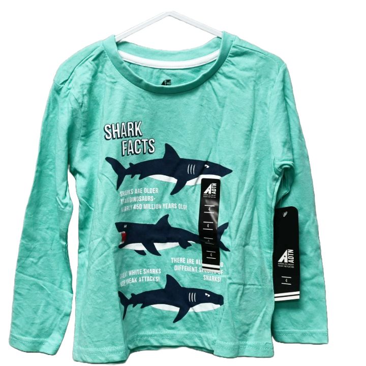 BOYS SIZE 4-7 L/S SHARK FACTS T-SHIRT C/P 24