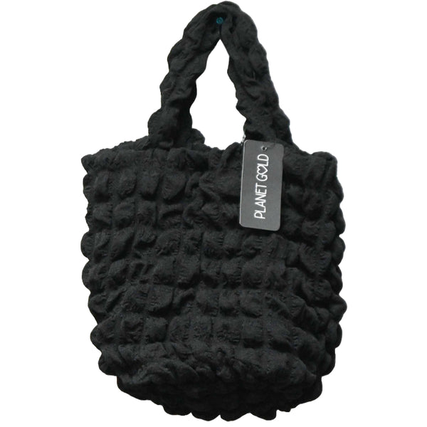 BLACK QUILTED LONG SATCHEL HANDBAG W/TOP ZIPPER C/P 12