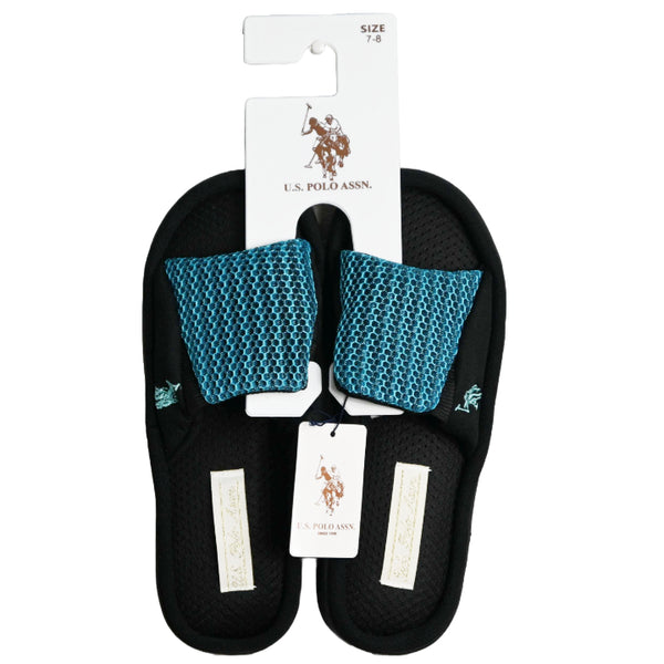U.S. POLO ASSN. BLK/BLUE LADIES SLIPPERS SIZE S-L C/P 24
