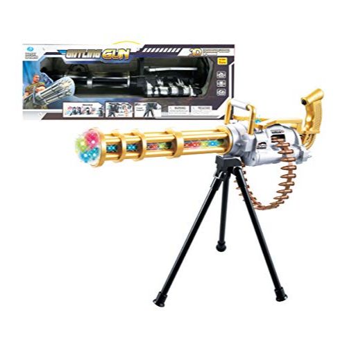 Mozlly Light Up Rotating Gun wTripod, Flashing LEDs, Shooting Sounds - Rotating Shotgun Toy Military Rifle for Kid C/P 12