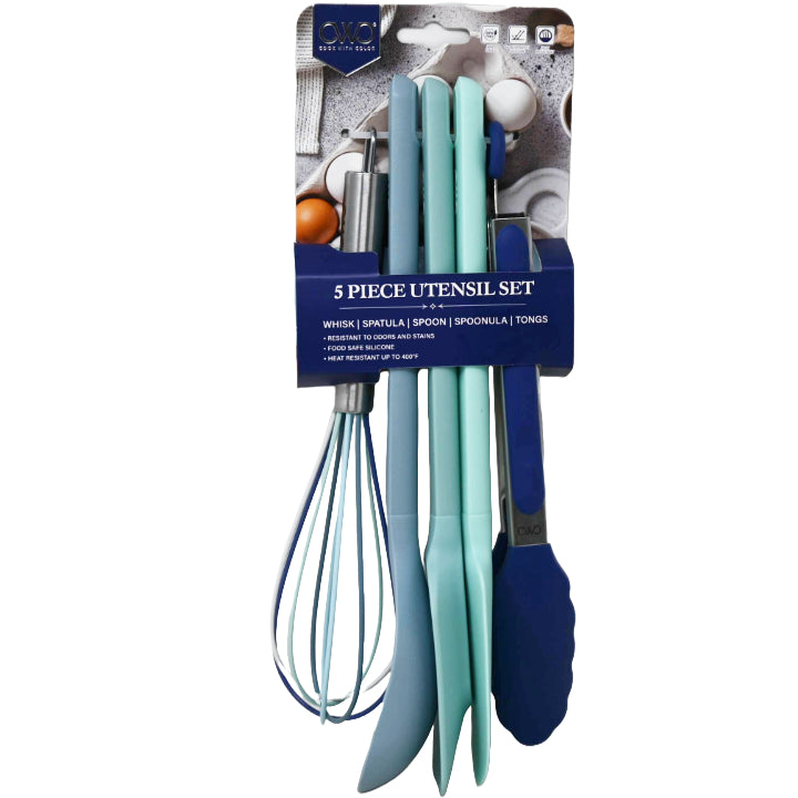 5pc Blue Silicone utensil set PP Handle + Silicone Head C/P 48