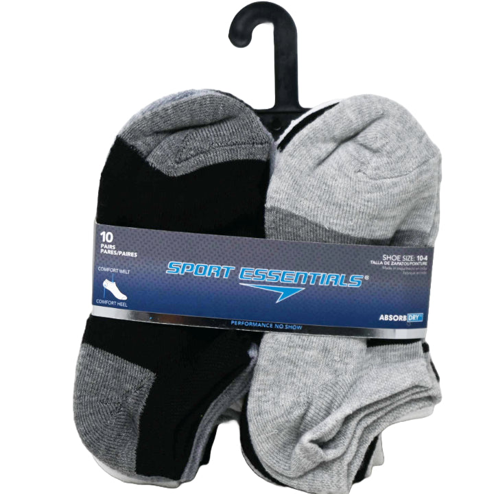 10pk KIDS SPORT ESSENTIALS DBL LOGO HC NS SOCKS SIZE 6-8 C/P 60