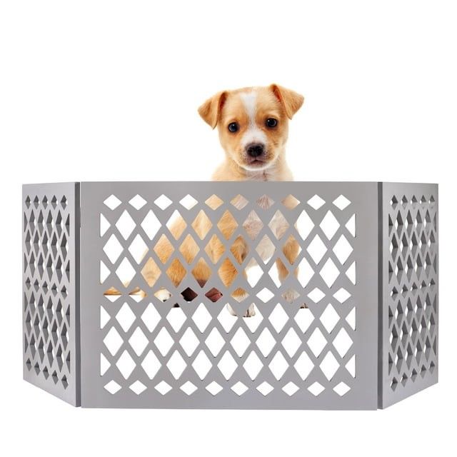 47"L GREY WOOD DIAMOND DECOR PET GATE C/P 4