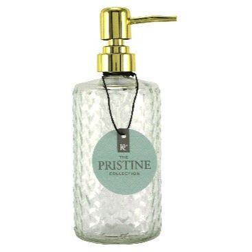 16oz Glass Soap Dispenser Clear with Gold Pump C/P 12