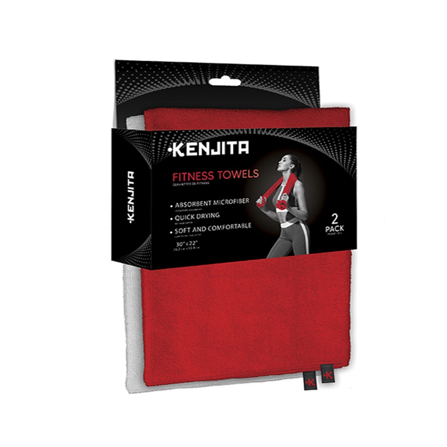 2pk KENJITA BLK/RED FITNESS TOWELS C/P 24
