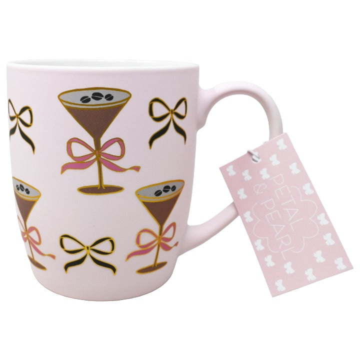 CERAMIC PINK ESPRESSO MARTINI BOW SOFT TOUCH MUG JUBILLIE C/P 24