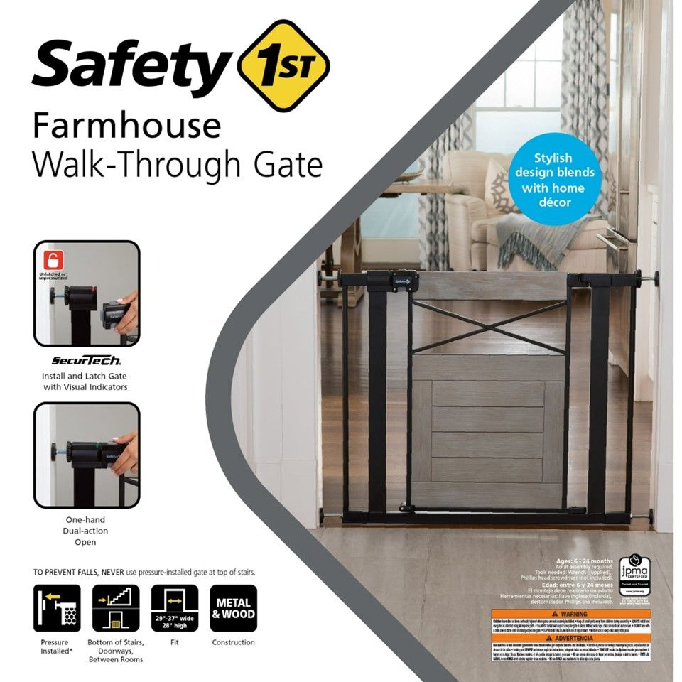 29"-37" ADJUSTABLE SAFETY 1st FARMHOUSE WALK-THROUGH GATE C/P 2