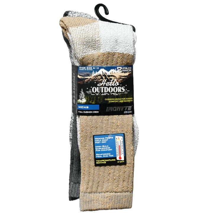 MENS 2PK FULL CUSHION THERMAL SIZE 6-12 KHAKI DARK GRAY C/P 48