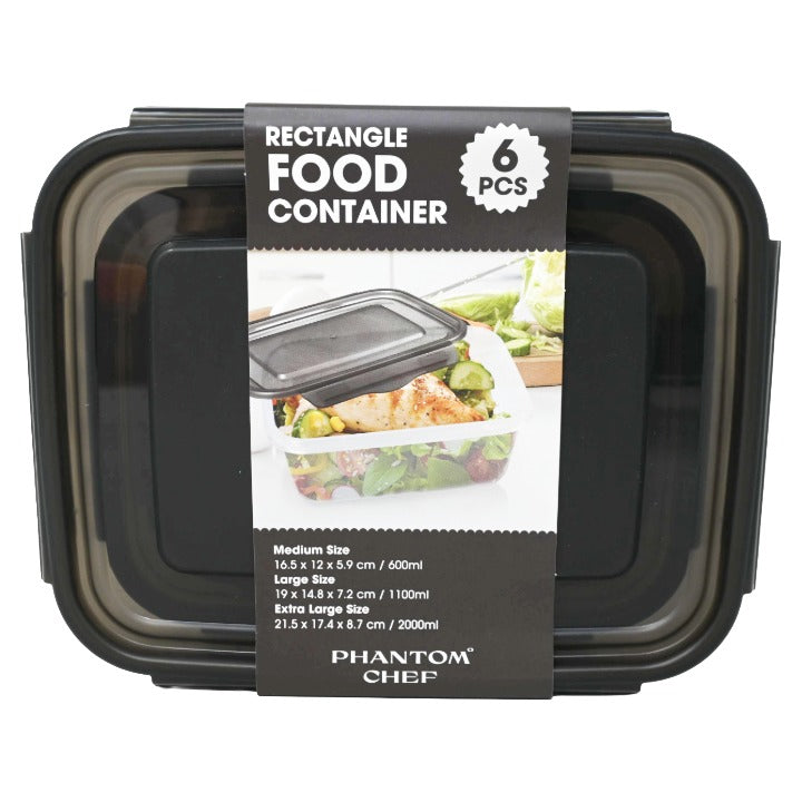 6pc Black Rect. Food Container Set (Diamond Patterned) 3-Asst Size C/P 12
