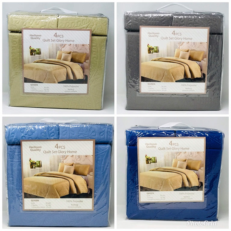 QUILT SET , 4PCS SOLID ASSORTED C/P 4
