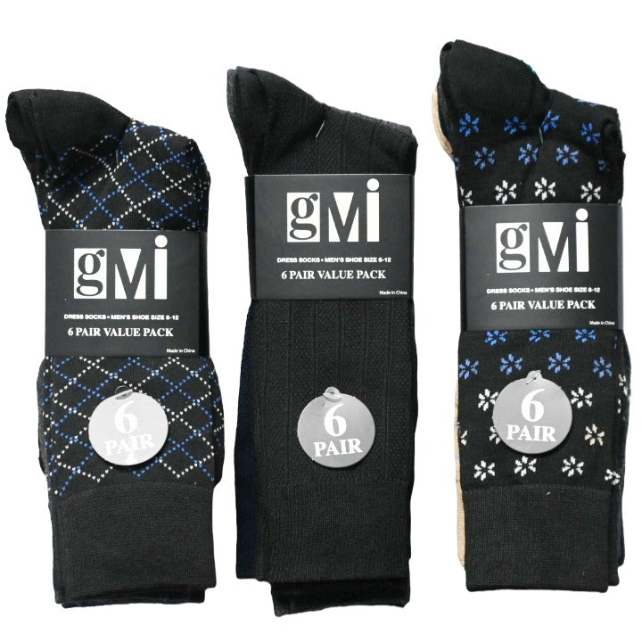 6pk MEN DRESS SOCKS SIZE 10-13 ASST COLORS C/P 60 GOLD MEDAL INTERNATIONAL