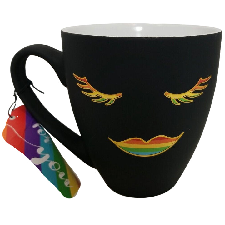 18oz BLACK SOFTTOUCH RAINBOW FACE MUG C/P 24