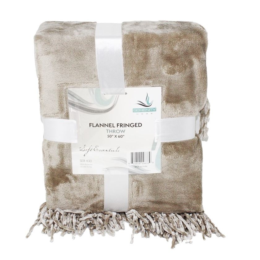 TAN FLANNEL FRINGED THROW C/P 10