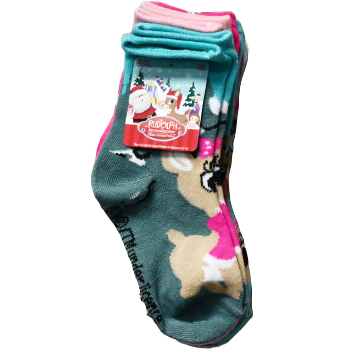 5pk RUDOLPH TIS THE SEASON CREW SOCKS SIZE 4-6 C/P 60