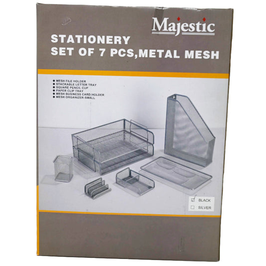 7pc SILVER METAL MESH STATIONERY SET C/P 6