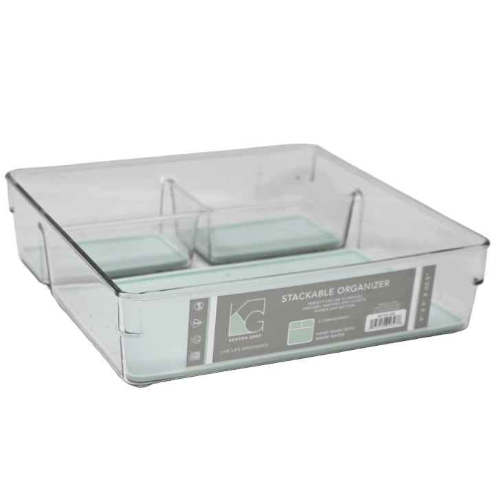 3sect Green Plstc Storage Organizer wNon-Slip Bottom C/P 12