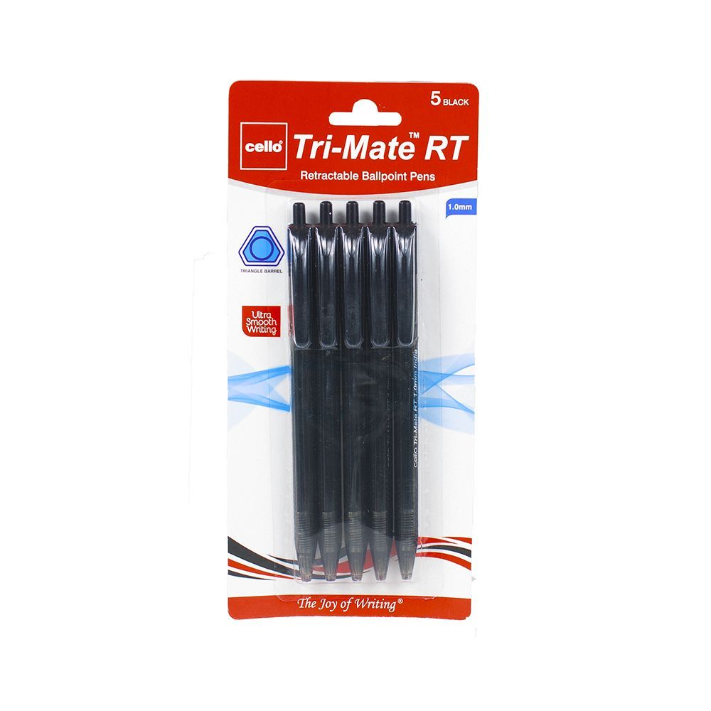 5pk TRI-MATE BLACK RT BALL POINT PEN CELLO C/P 36