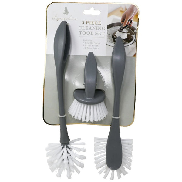 3pc Gry Dish Brush Set C/P 24